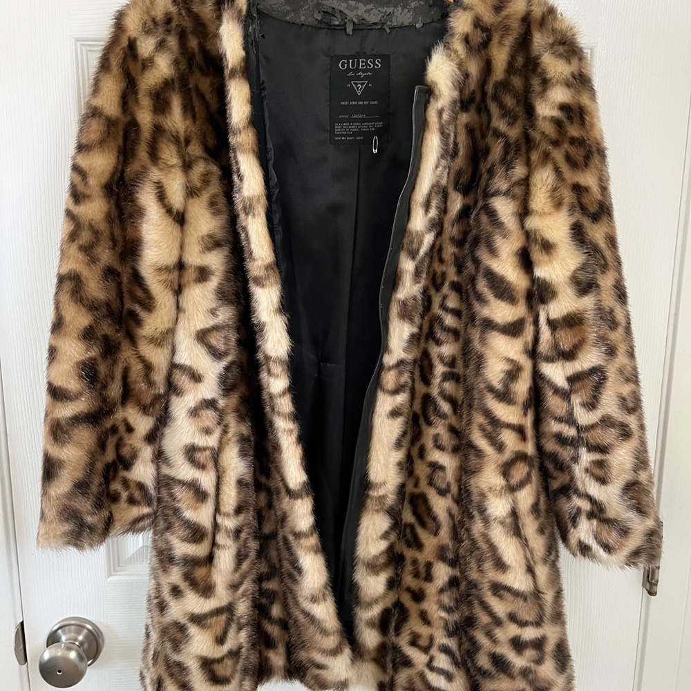 Guess leopard faux fur Lined Coat size s